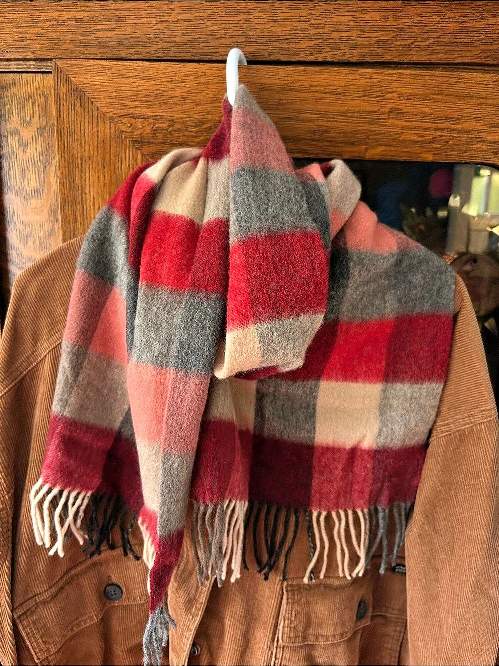 Joseph Abboud Plaid Wool Cashmere Scarf in Red & Gray